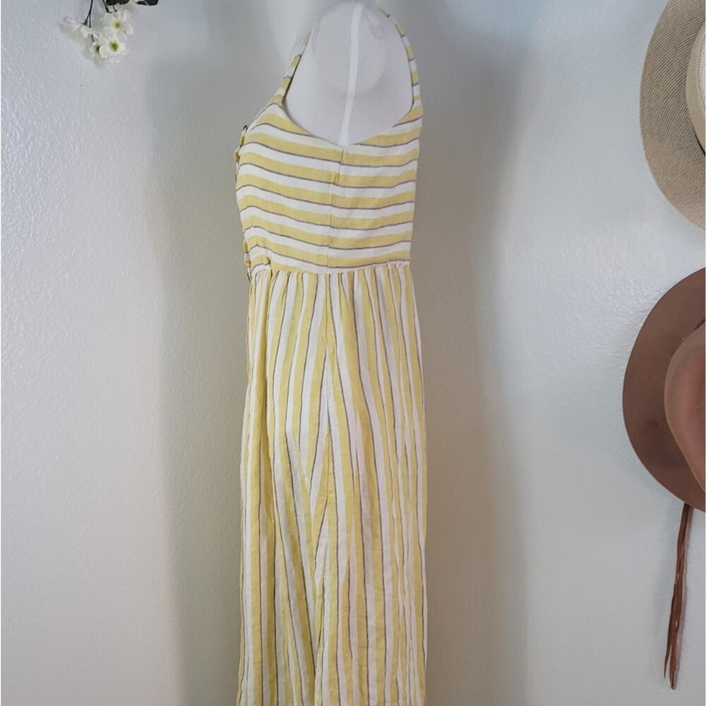 RACHEL ZOE Yellow Ivory Striped Linen Button Front Midi Dress Breezy Summer - Picture 9 of 14